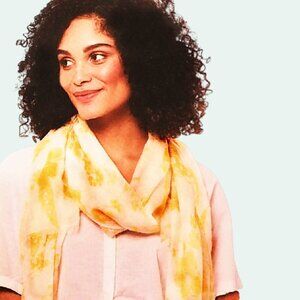 I AM Yellow & White Floral Print Sheer Eyelash Scarf Wrap